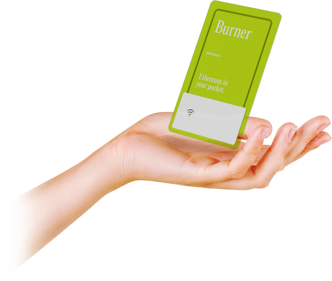 Hand with hovering burner card